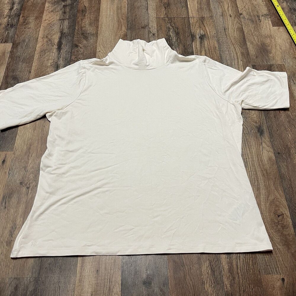 Lauren Ralph Lauren 2X White Mock Neck Top Short Sleeve Plus Size Stretch Casual